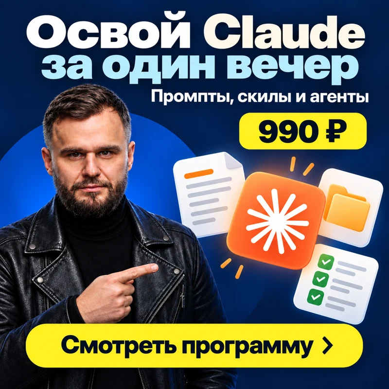 Claude за вечер: промпты, скилы и агенты. 990 ₽. Смотреть программу