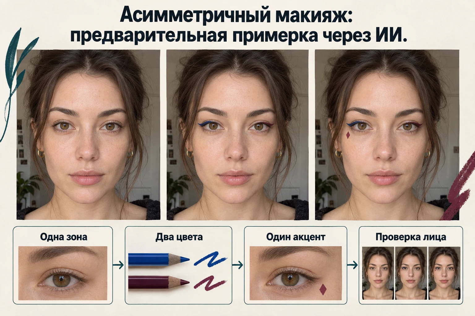 Объясняющая схема: Асимметричный макияж: предварительная примерка через ИИ