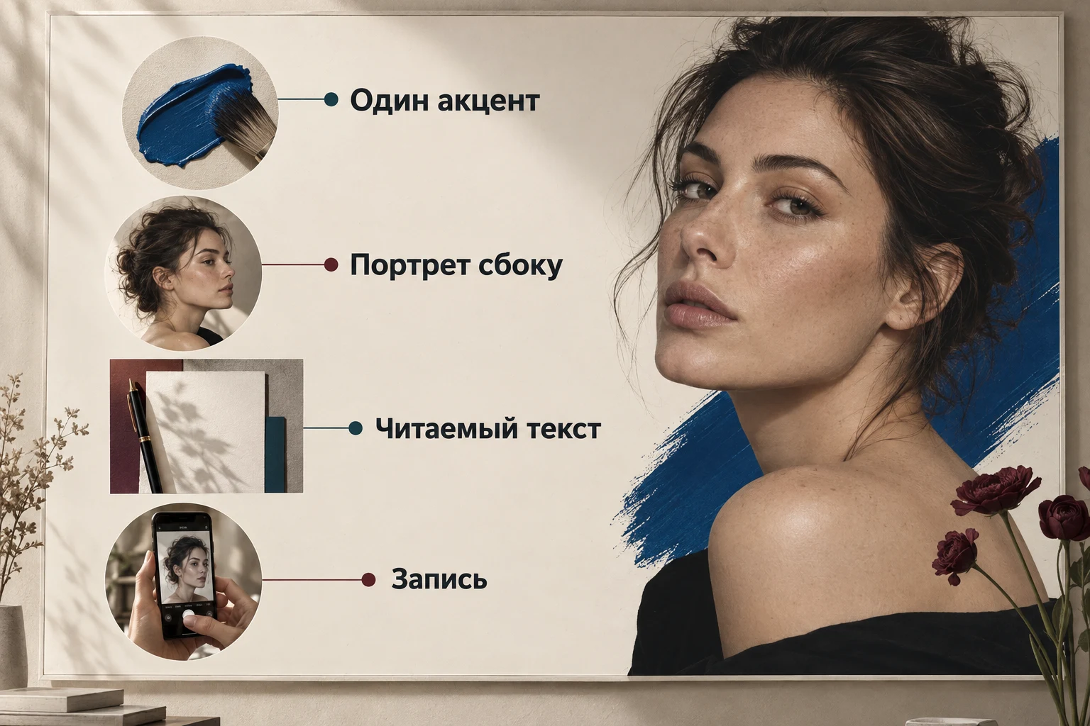 Объясняющая схема: Бьюти-афиша с намеренной асимметрией: композиция и промпты