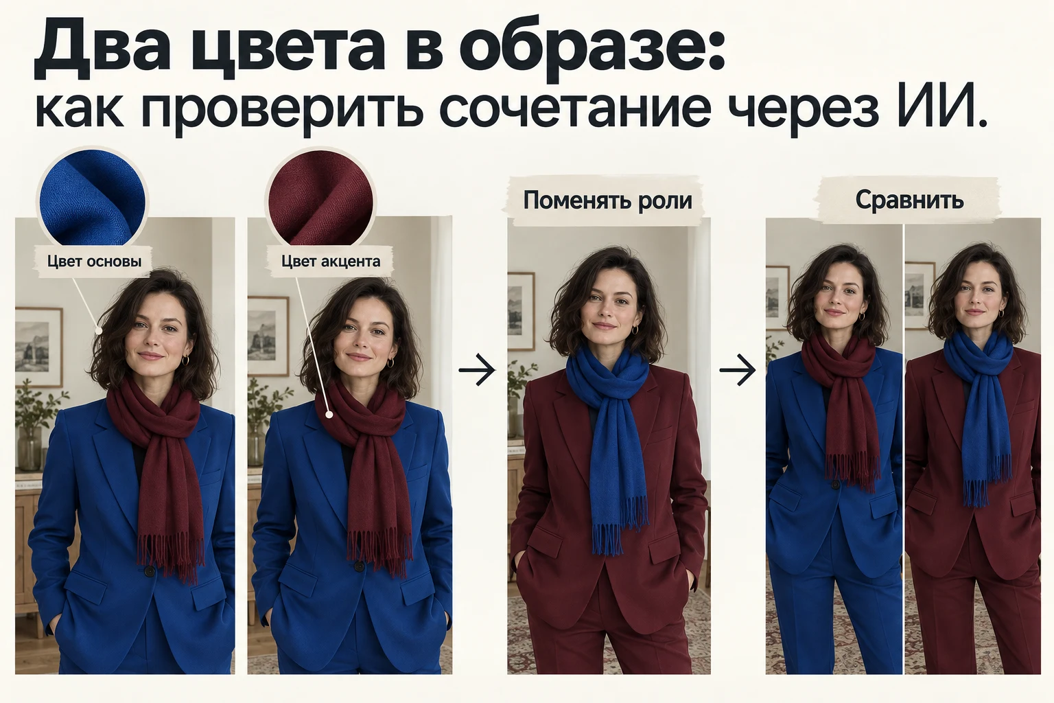 Объясняющая схема: Два цвета в образе: как проверить сочетание через ИИ