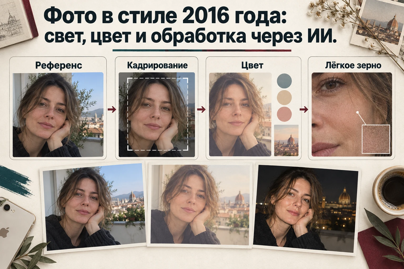 Объясняющая схема: Фото в стиле 2016 года: свет, цвет и обработка через ИИ