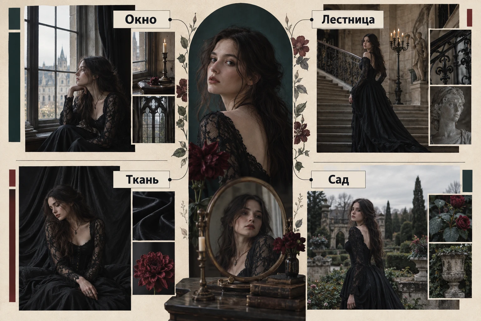 Объясняющая схема: Готическая фотосессия: пять сюжетов с промптами