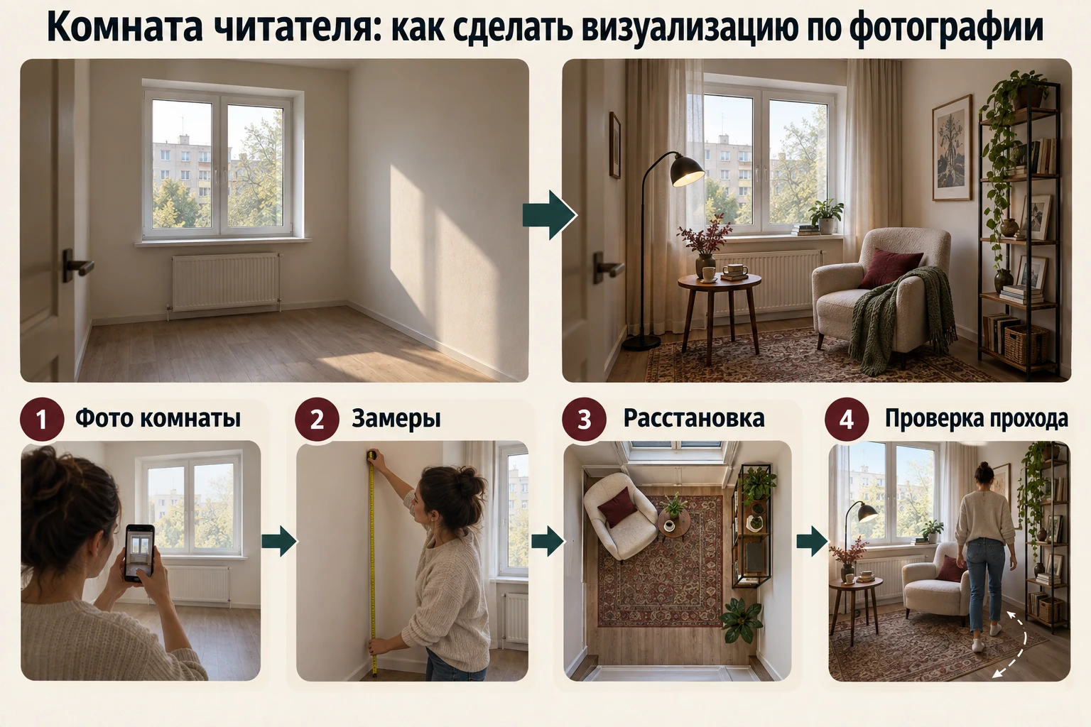 Объясняющая схема: Комната читателя: как сделать визуализацию по фотографии