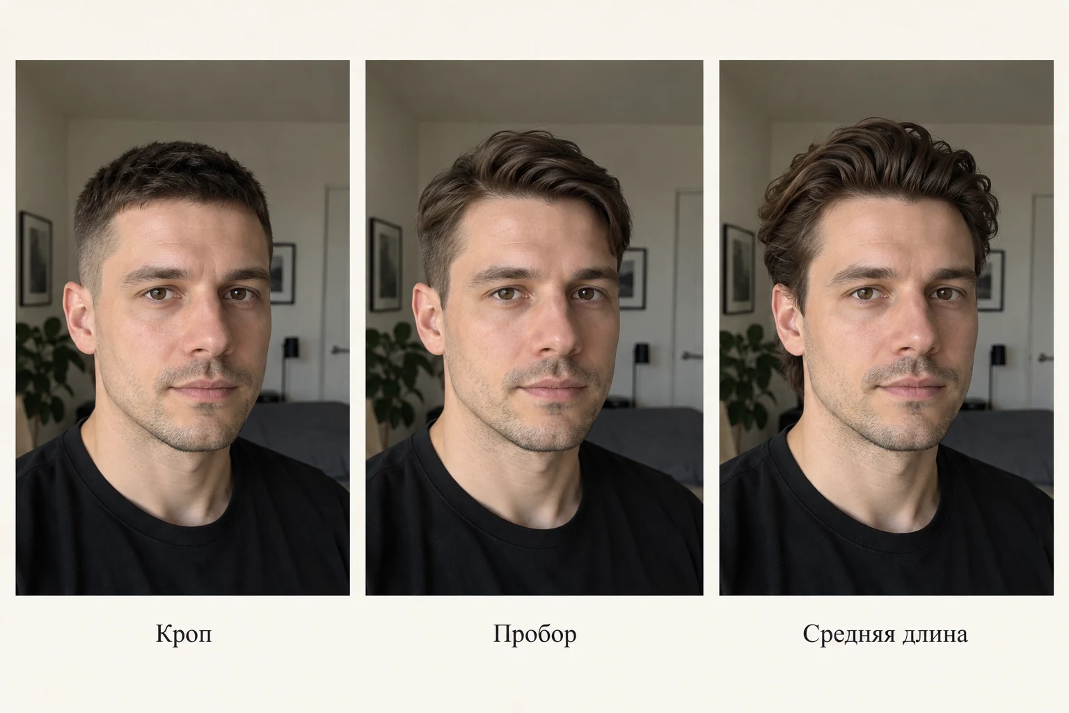 Пример трёх стрижек на вымышленном человеке