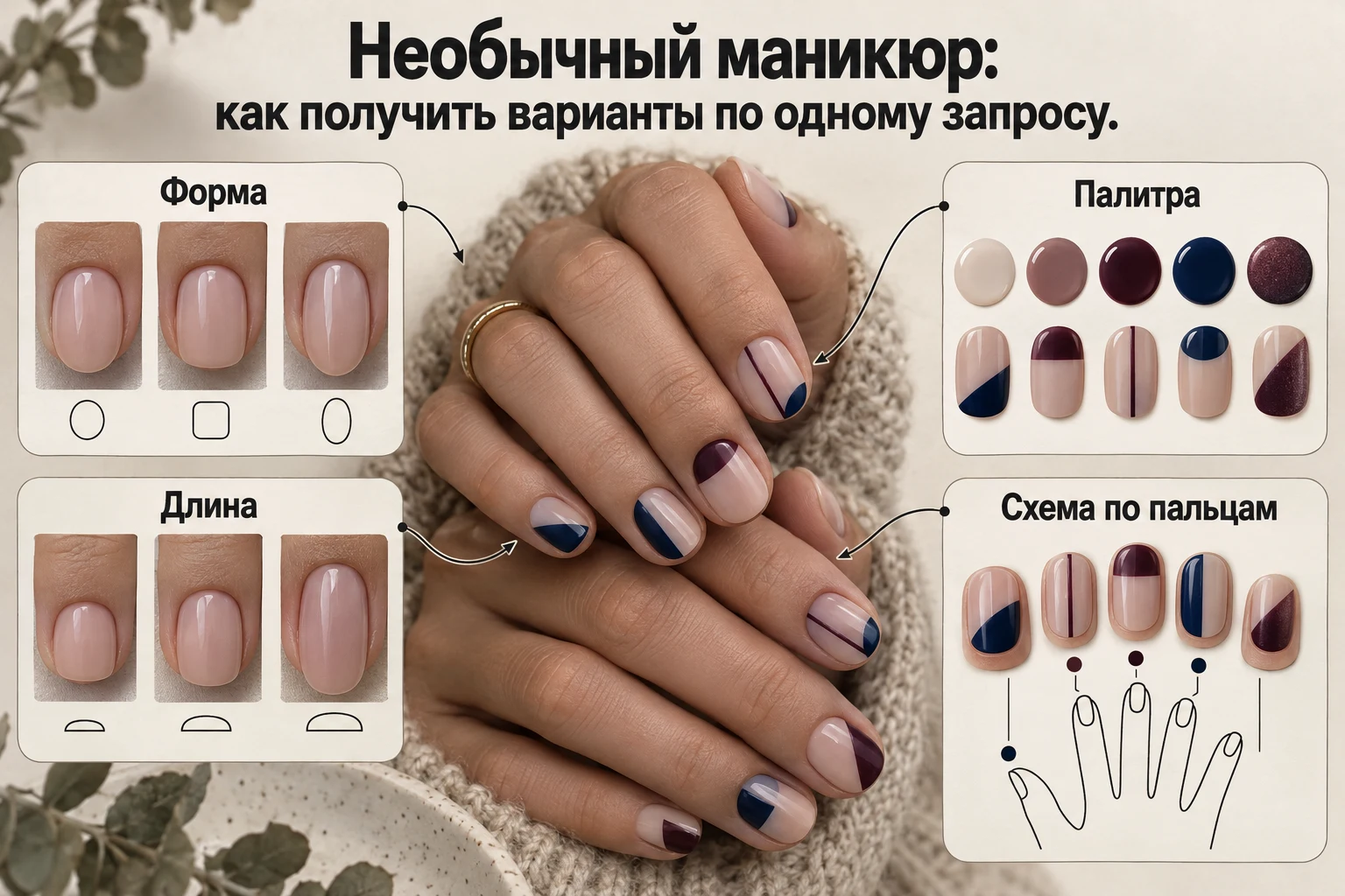 Объясняющая схема: Необычный маникюр: как получить варианты по одному запросу