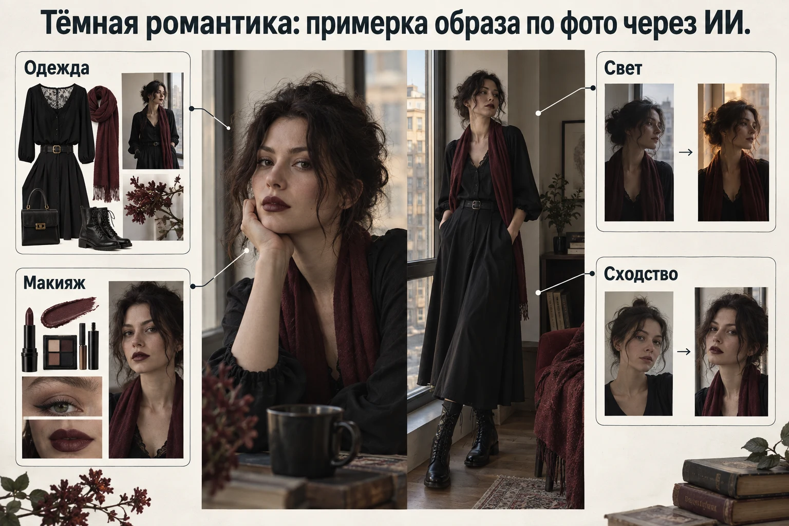 Объясняющая схема: Тёмная романтика: примерка образа по фото через ИИ