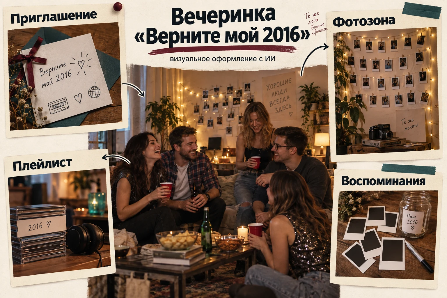 Объясняющая схема: Вечеринка «Верните мой 2016»: визуальное оформление с ИИ